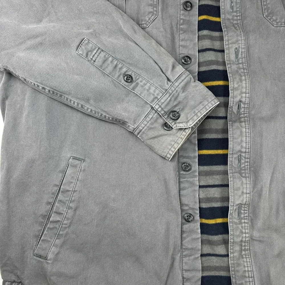 Eddie Bauer‎ Mens Tall Fleece Lined Cotton Twill Shirt Jacket Grey Stripe TL
